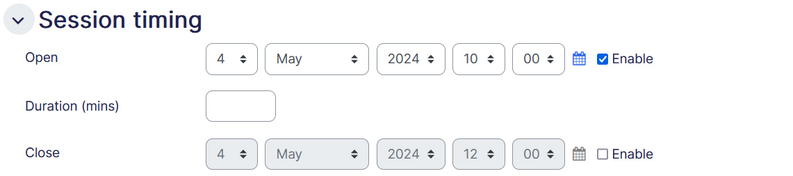 Online classroom settings session timing