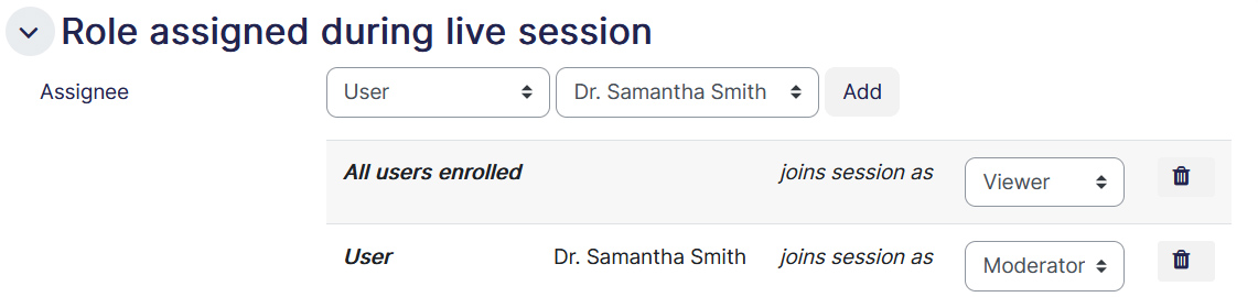 Online classroom settings role assigned