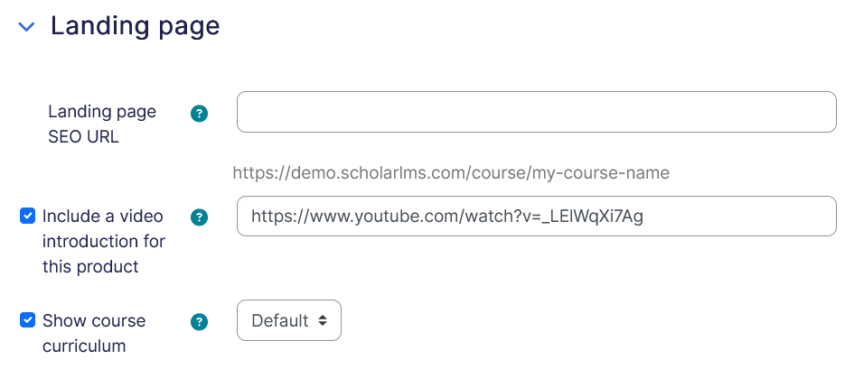 course landing page tab
