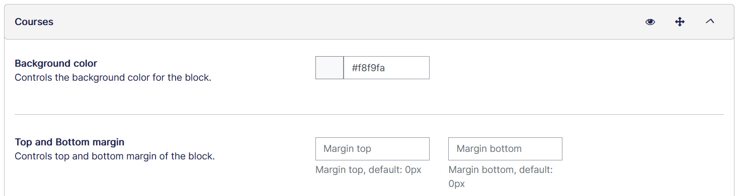 Theme home page settings courses