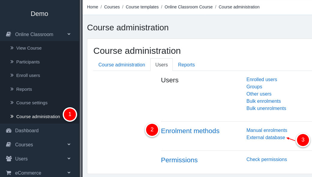 Course enrollment external database