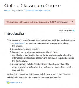 Course access expiry alert