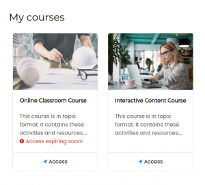Course access expiry alert