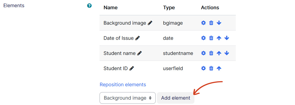 Edit certificate add elements