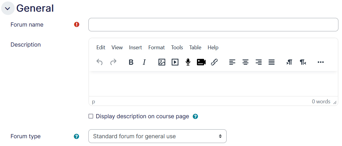 Forum settings general tab