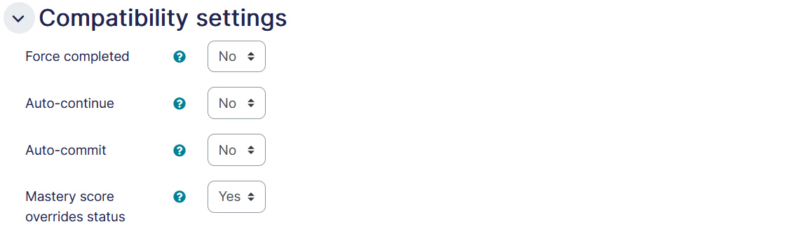 SCORM settings compatibility tab