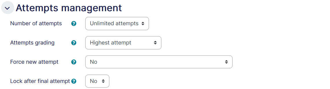 SCORM settings attempts management tab