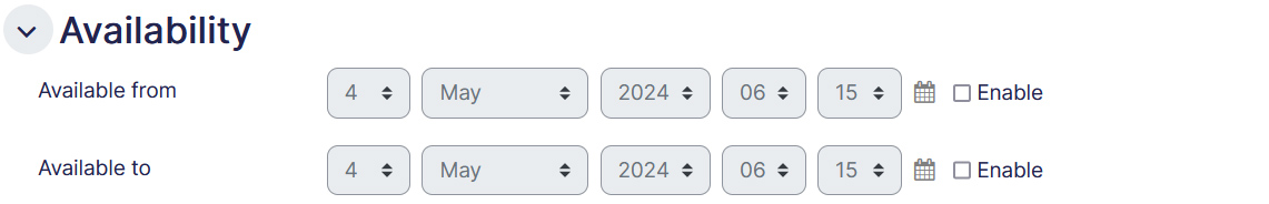 Settings Scorm availability tab
