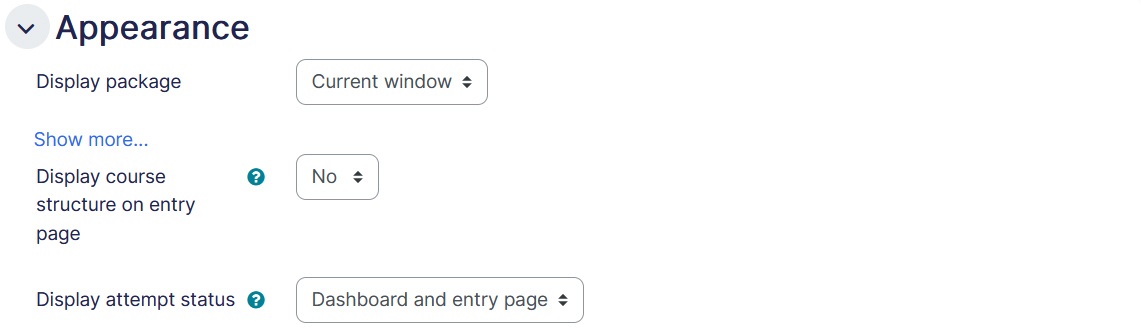 SCORM Settings Appearance tab