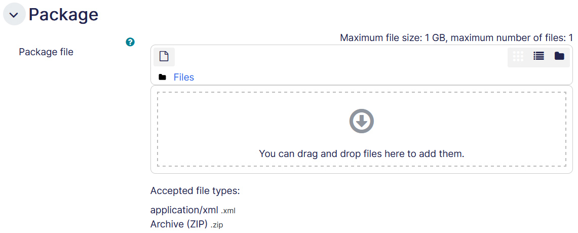 Settings Scorm package tab