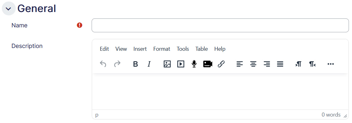 Activity setting general tab