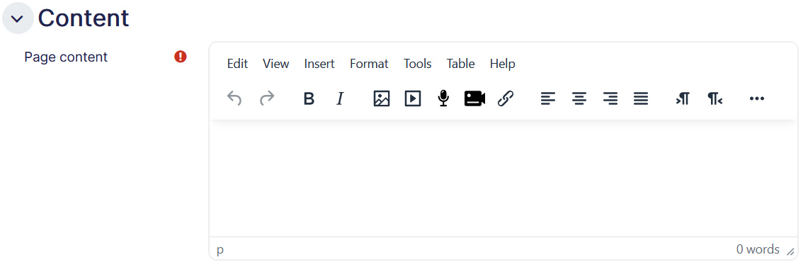 Page setting content