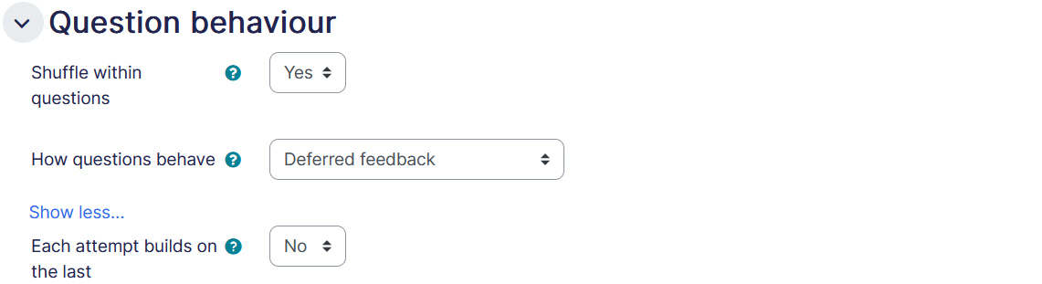 Quiz settings question behaviour tab