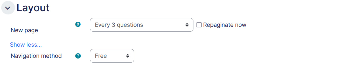 Quiz settings layout tab