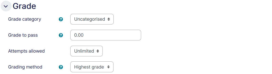 Quiz settings grades tab