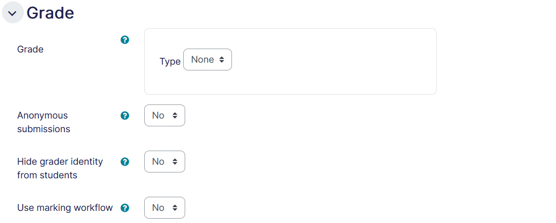 Assignment settings grades tab