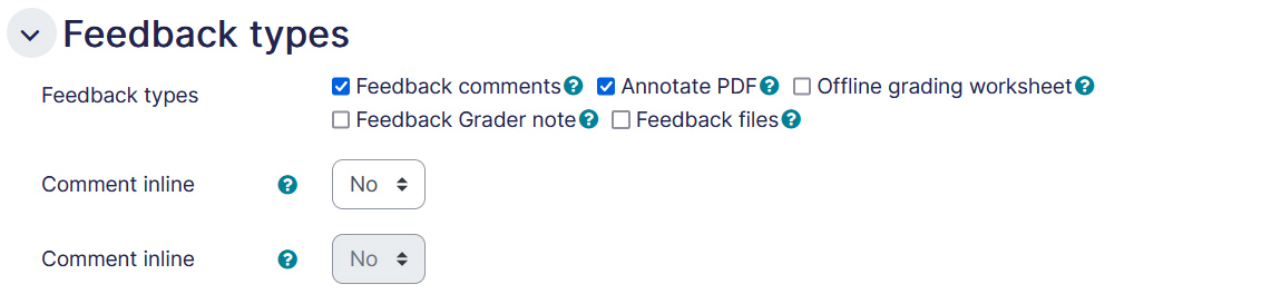 Assignment settings feedback type tab