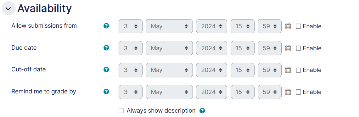 Assignment settings availability tab