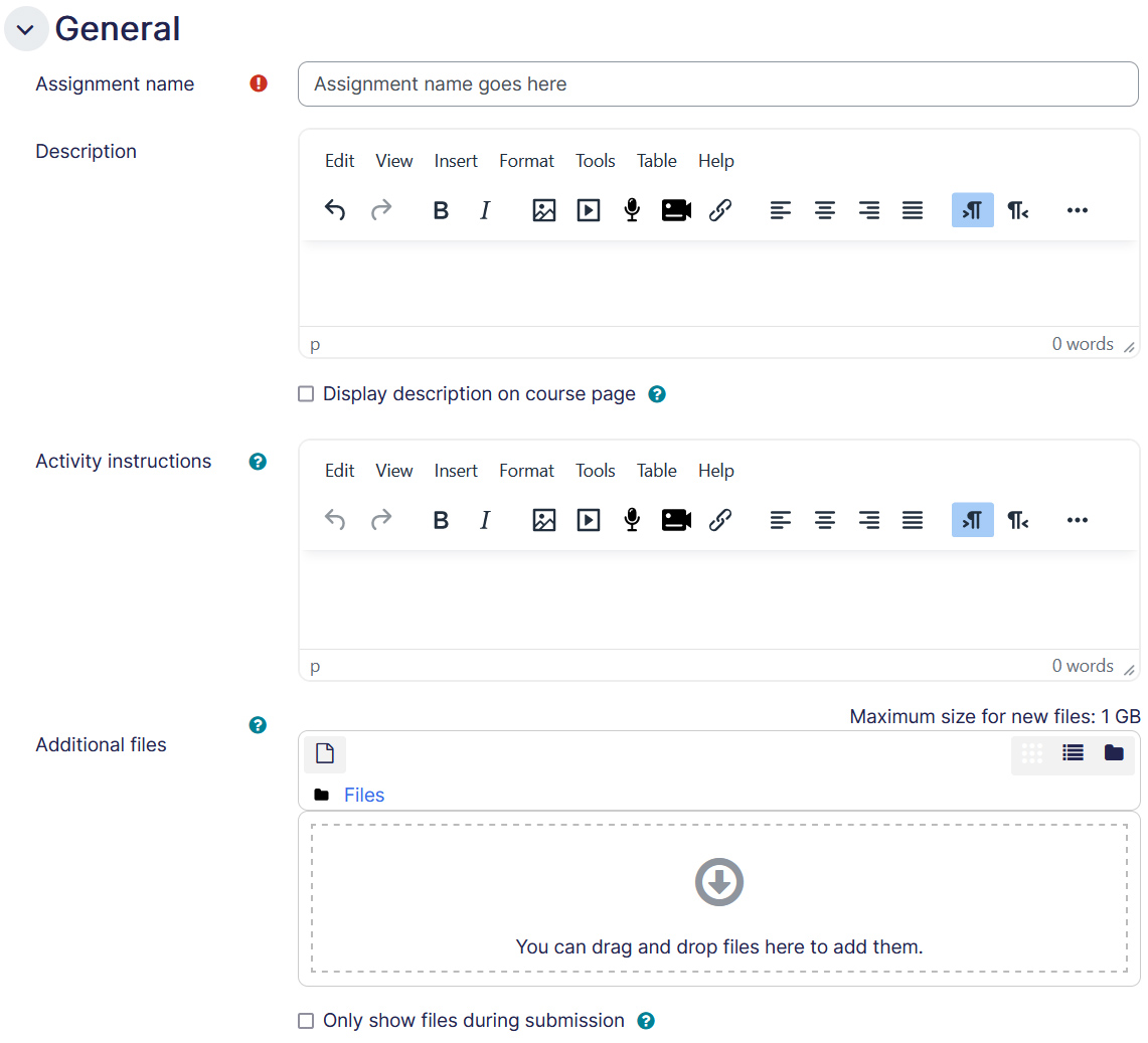 Assignment settings general tab