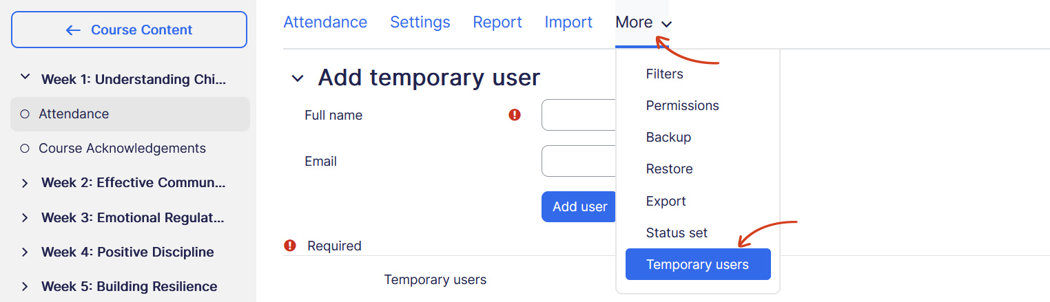 Attendance add temporary user