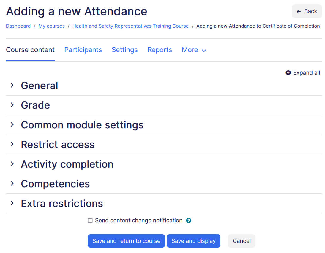 Attendance settings