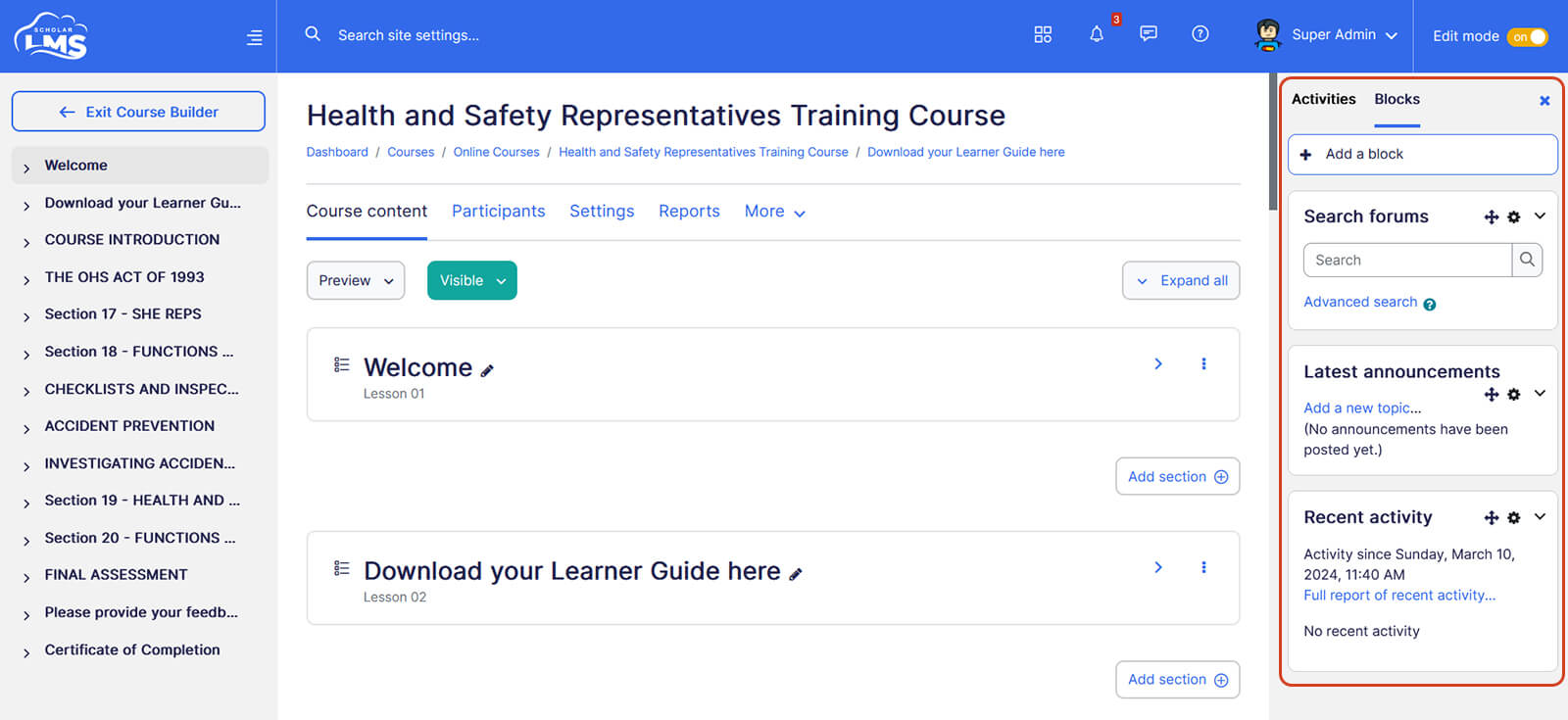 Course add blocks