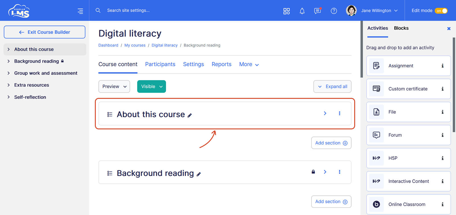 Course Section or Topic