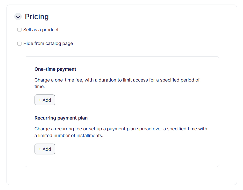 Course pricing tab