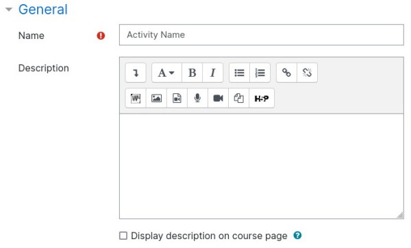 Activity Settings General Tab