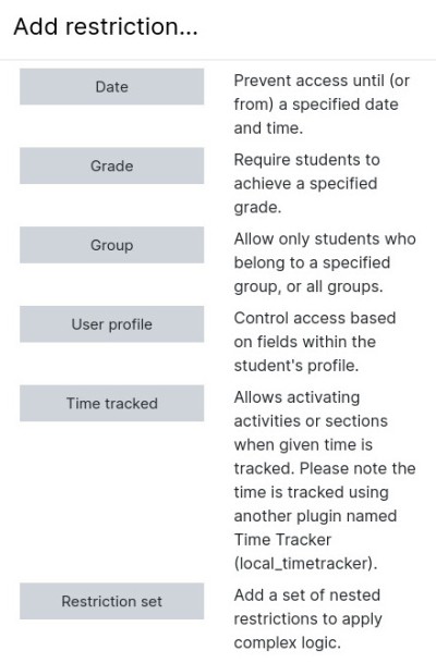 Activity Restrict Access Options