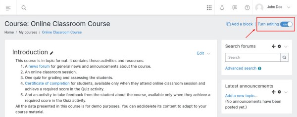 Course editing on