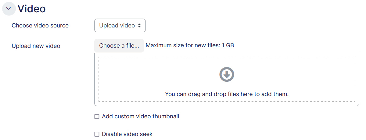 Video settings upload video