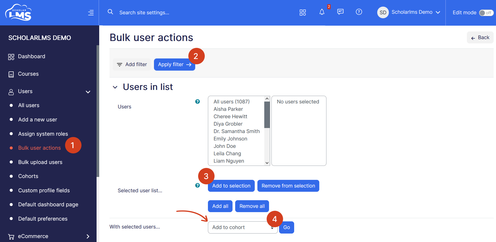 Bulk user actions cohort