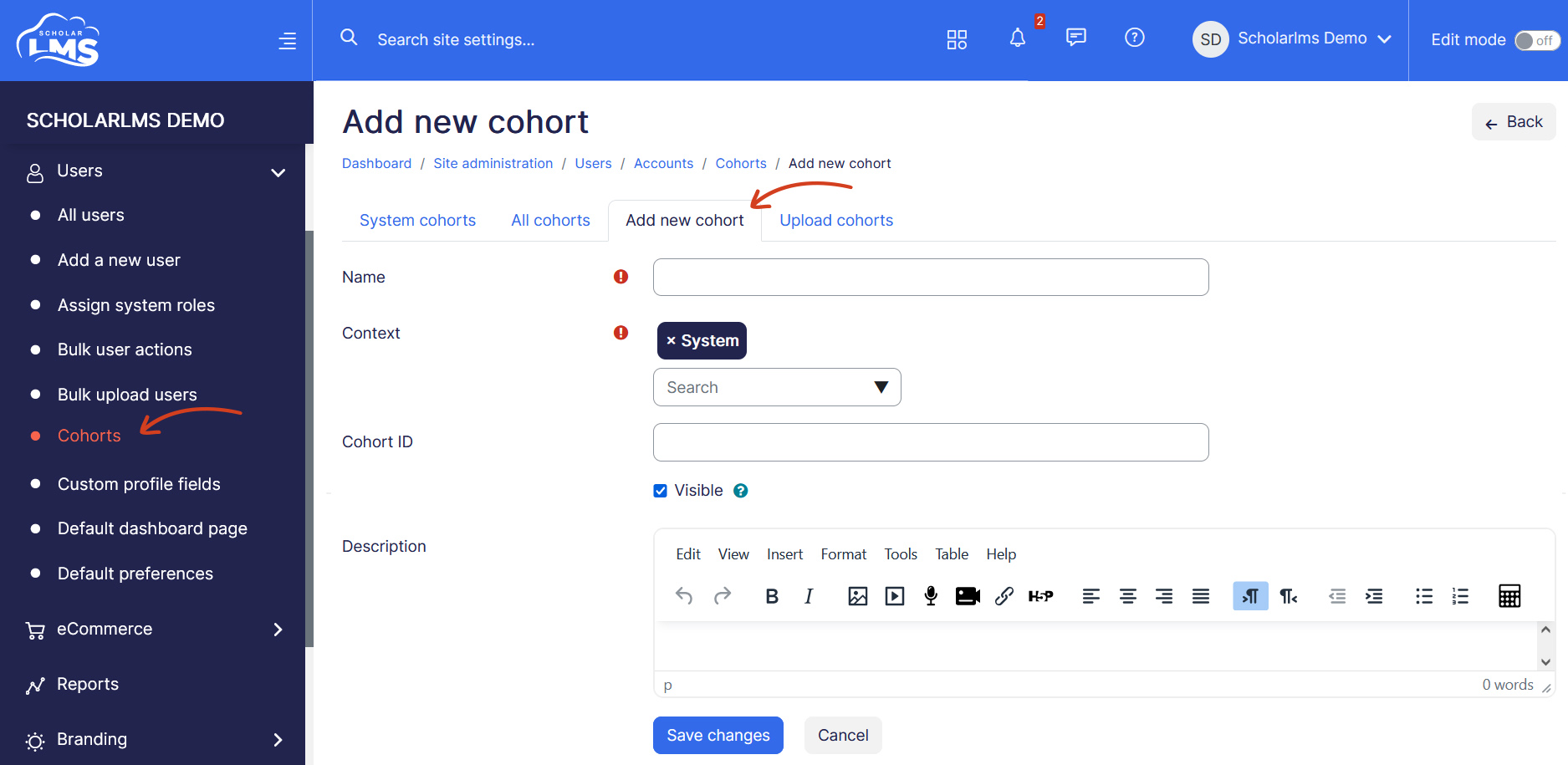 Add new cohort page