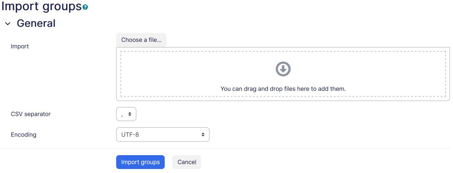 Import group page