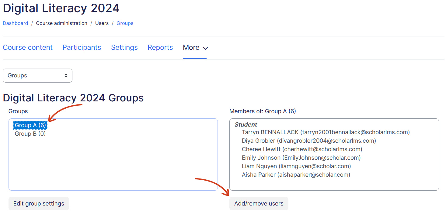 Add Remove group users button