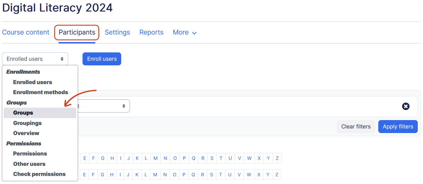 Course group dropdown