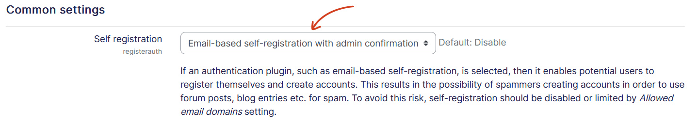 Email-based self-registration with admin confirmation