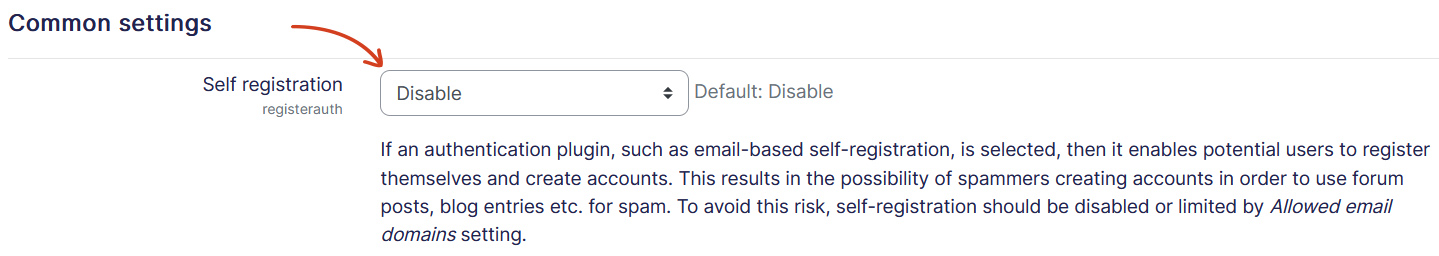 Disable user self registration