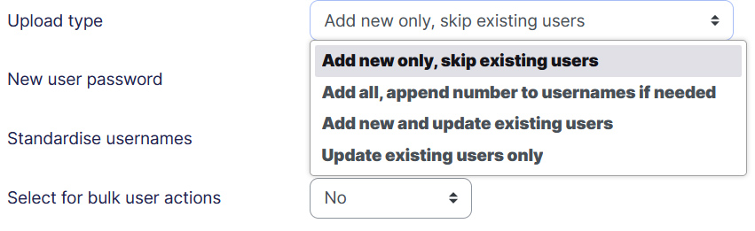 Bulk upload type