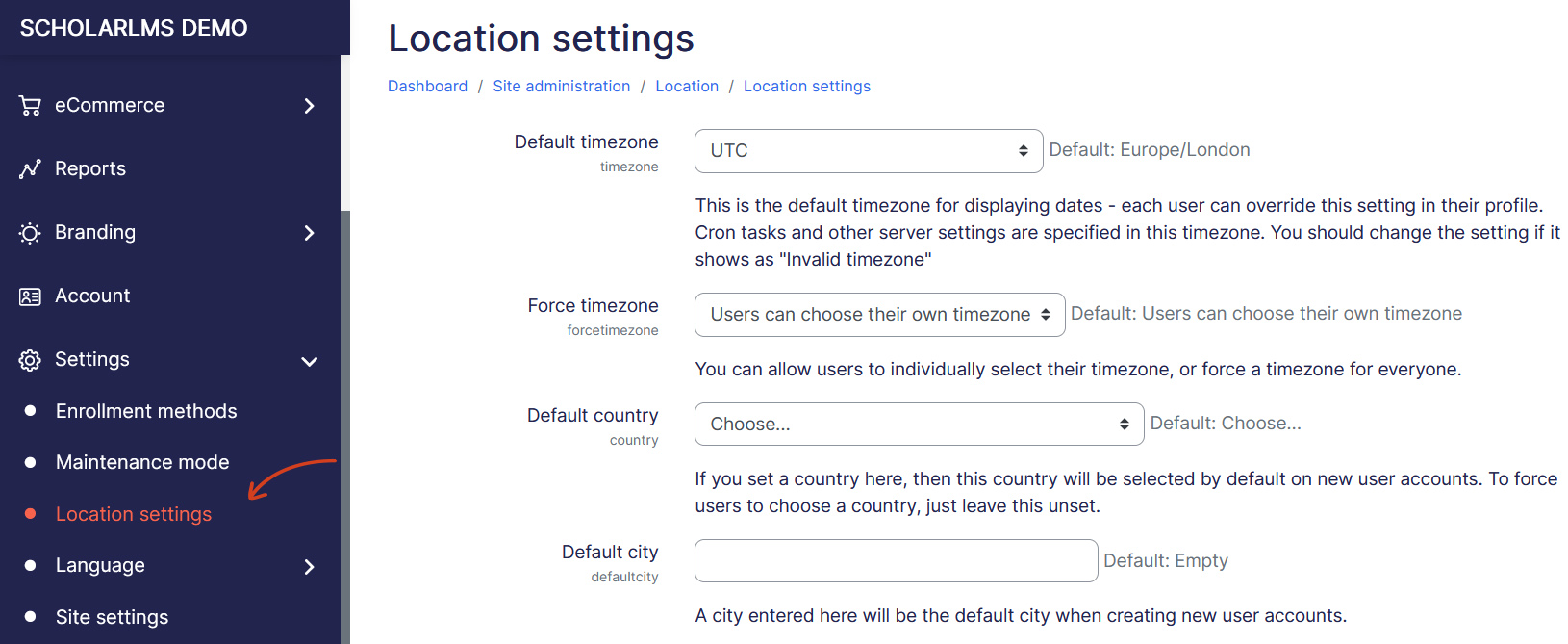User default Location Settings