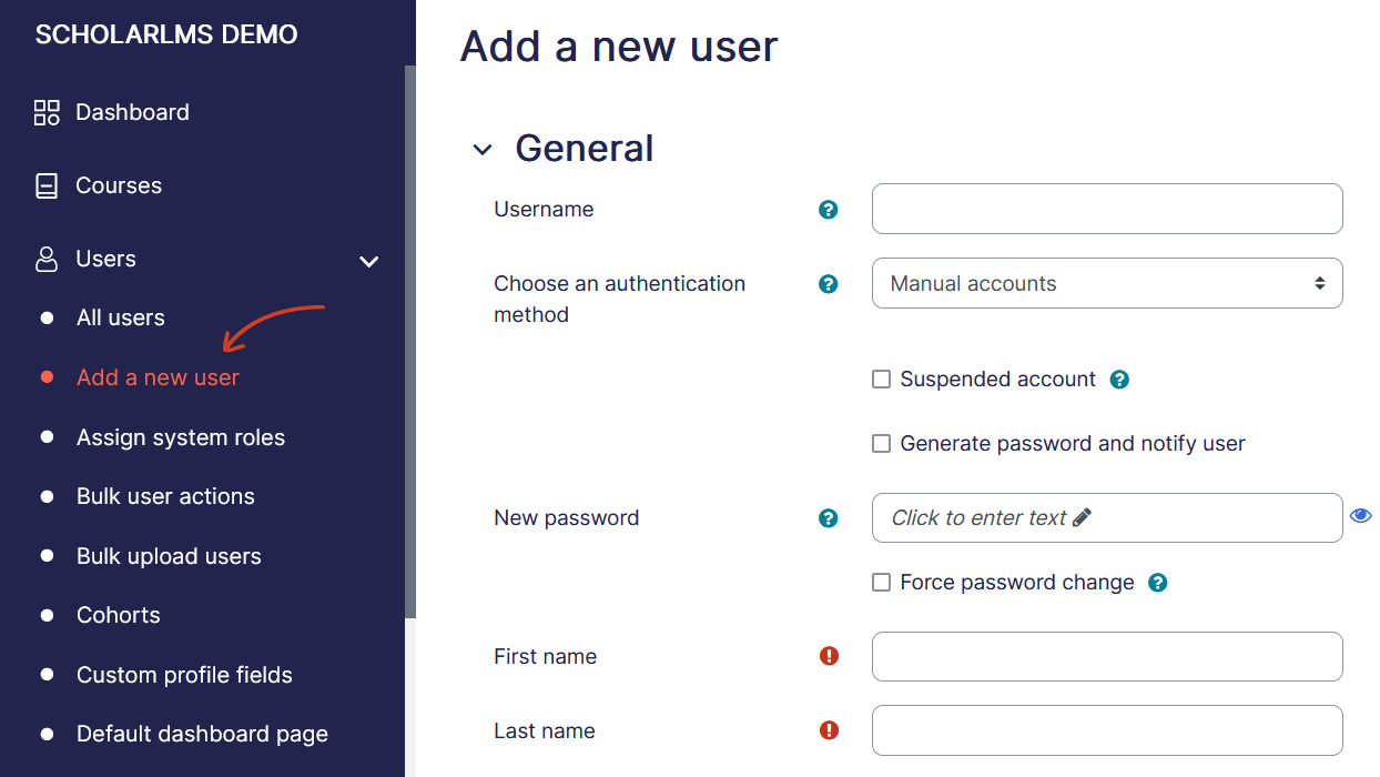 Manually add a new user