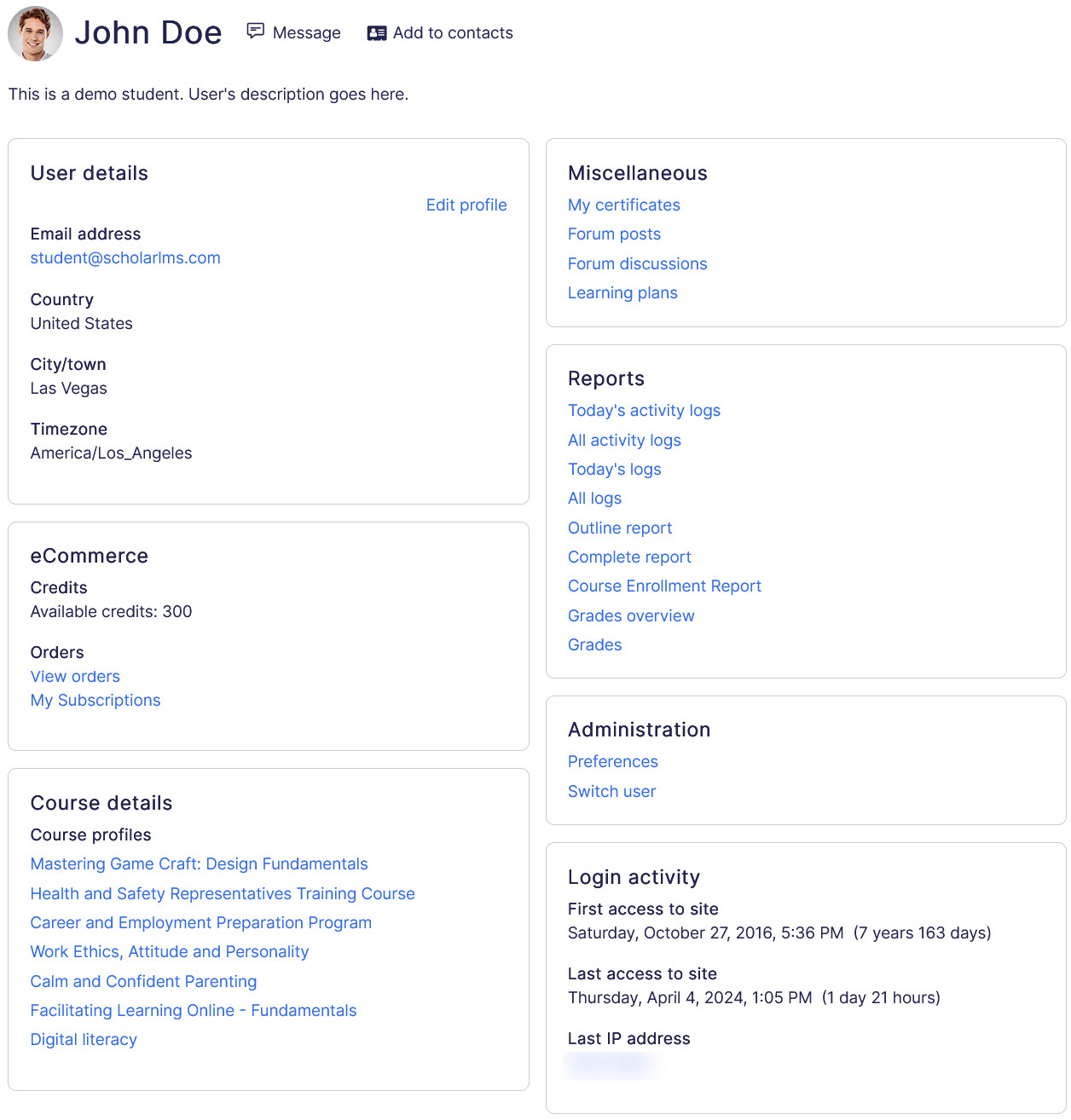 User profile page
