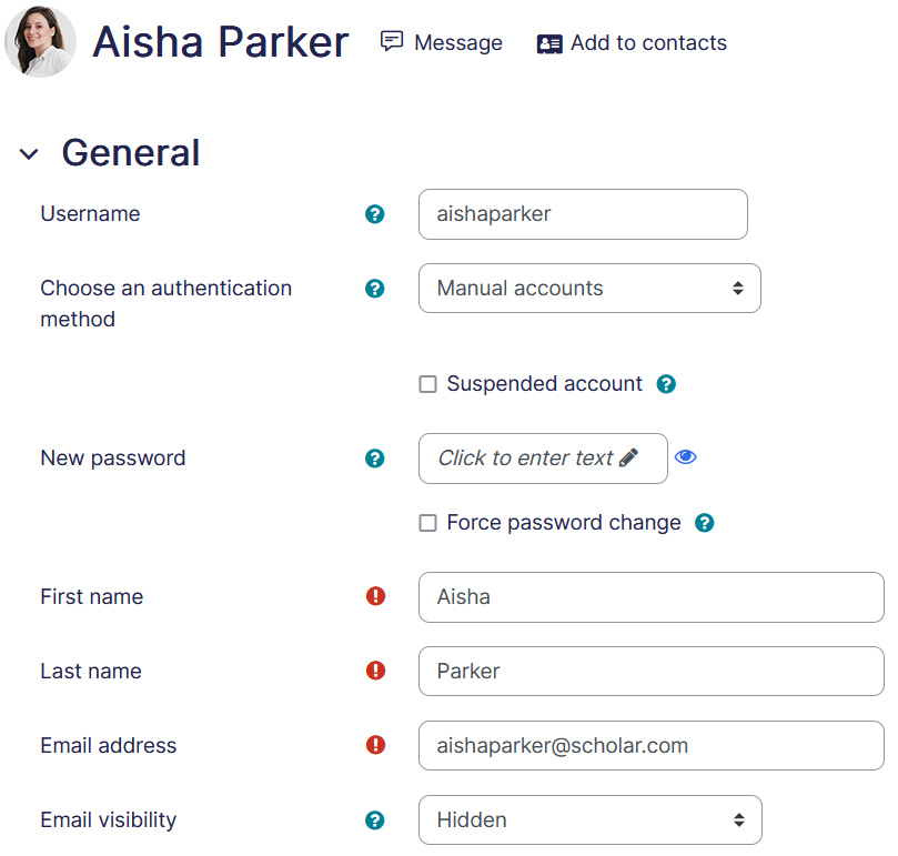Editing user profile