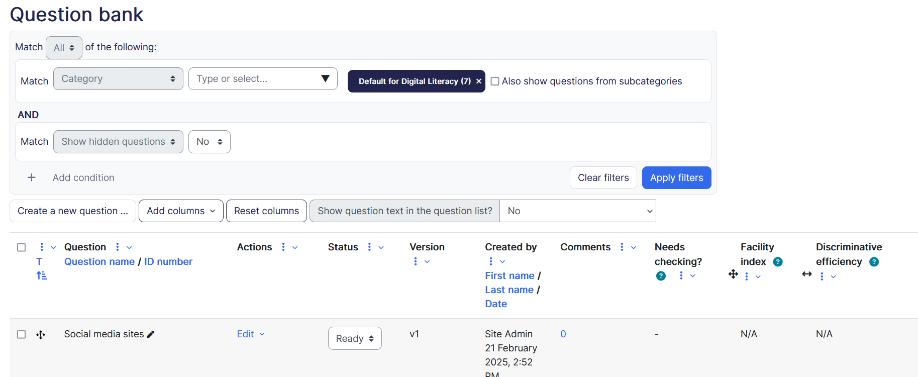 question bank page