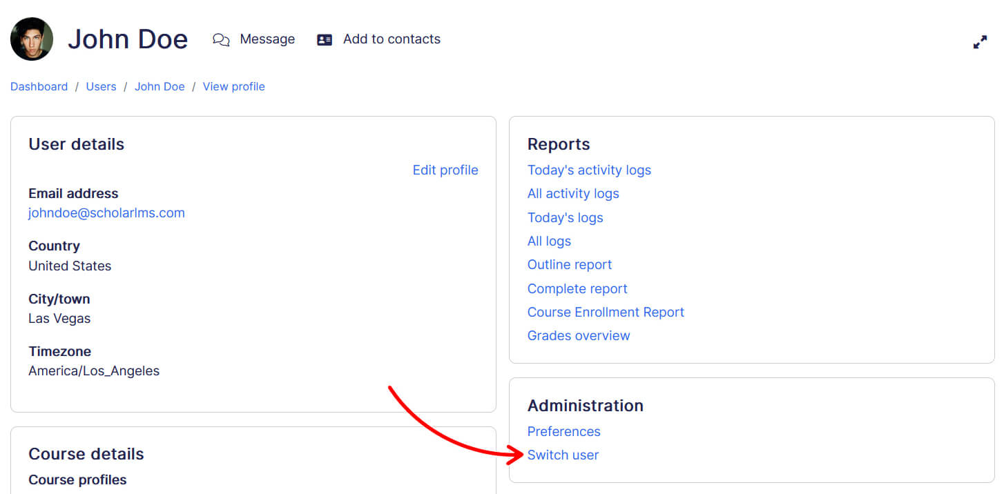 Admin user profile switching account