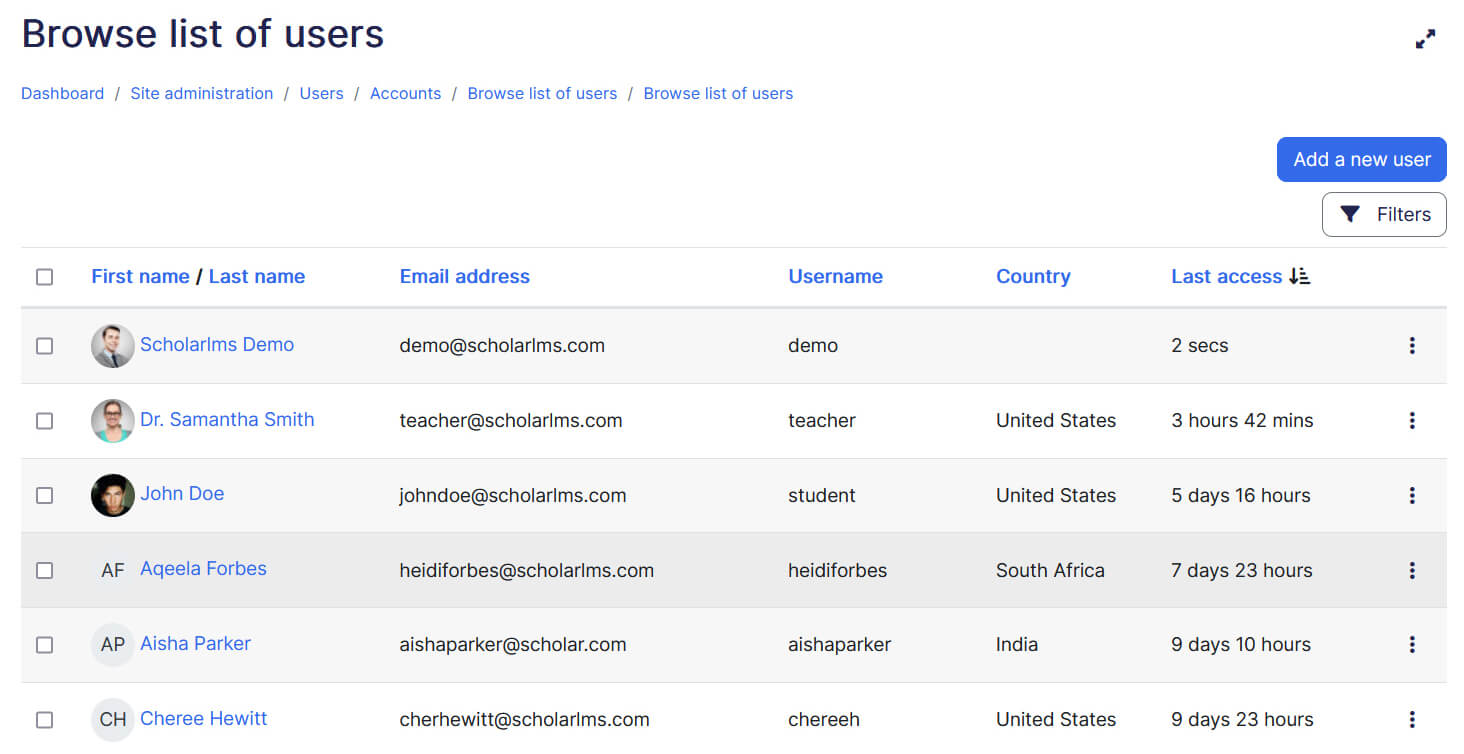 All users page updated UI