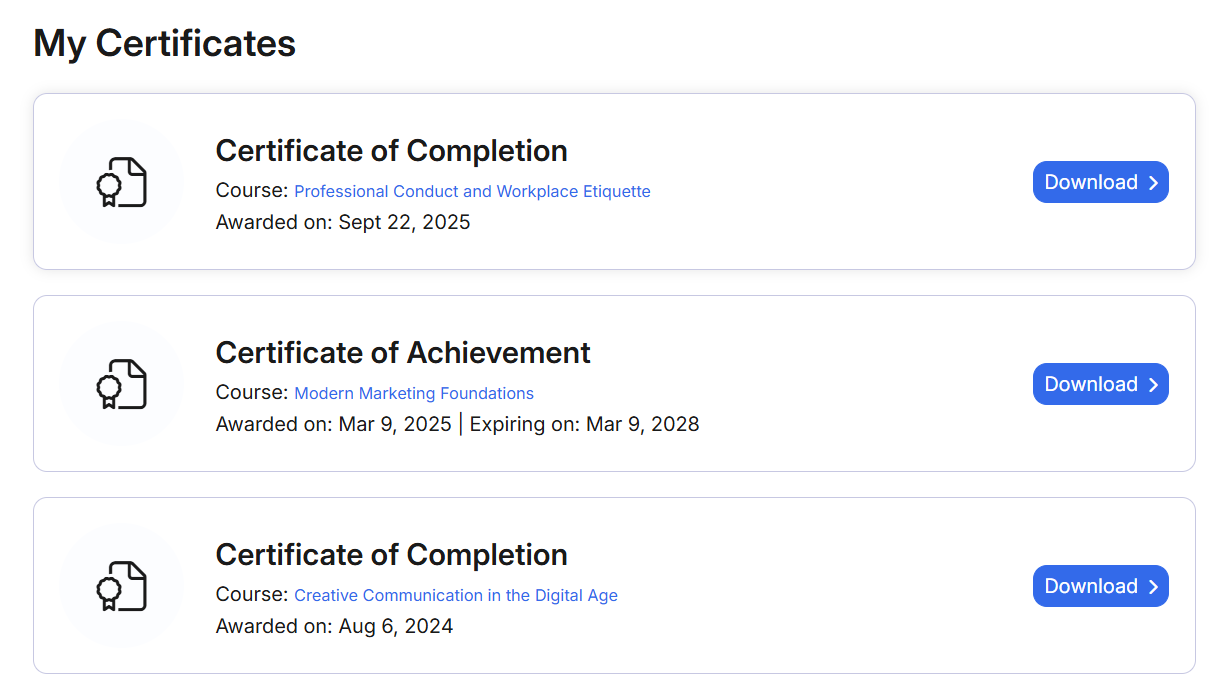 Learner theme 2025 - My Certificates