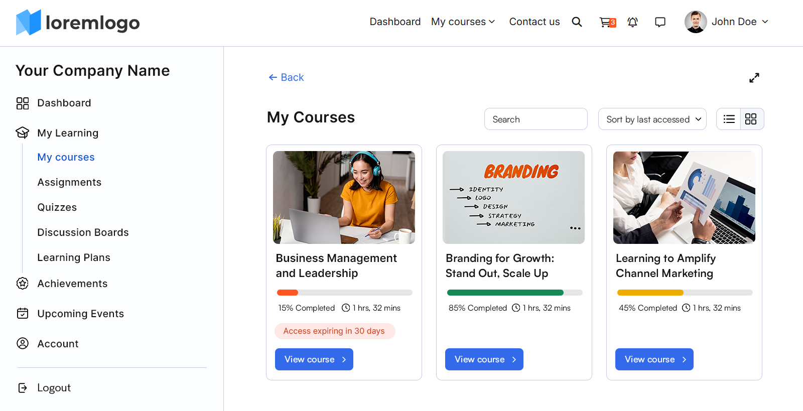 Learner theme 2025 - My courses page