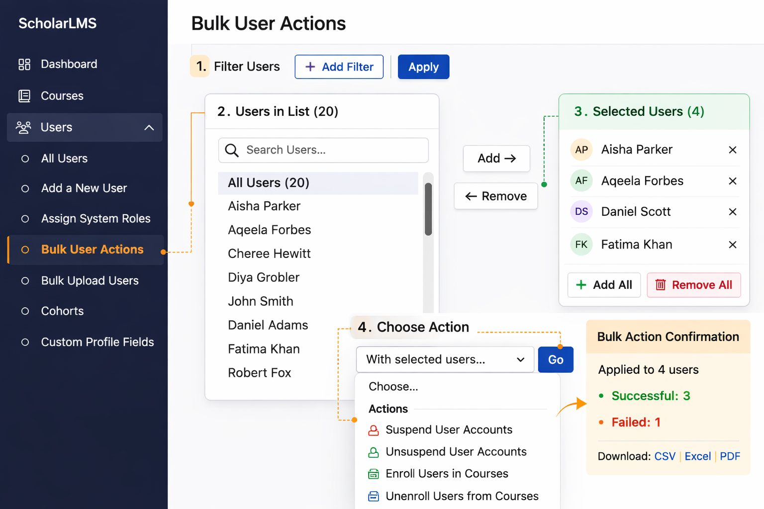 bulk user actions
